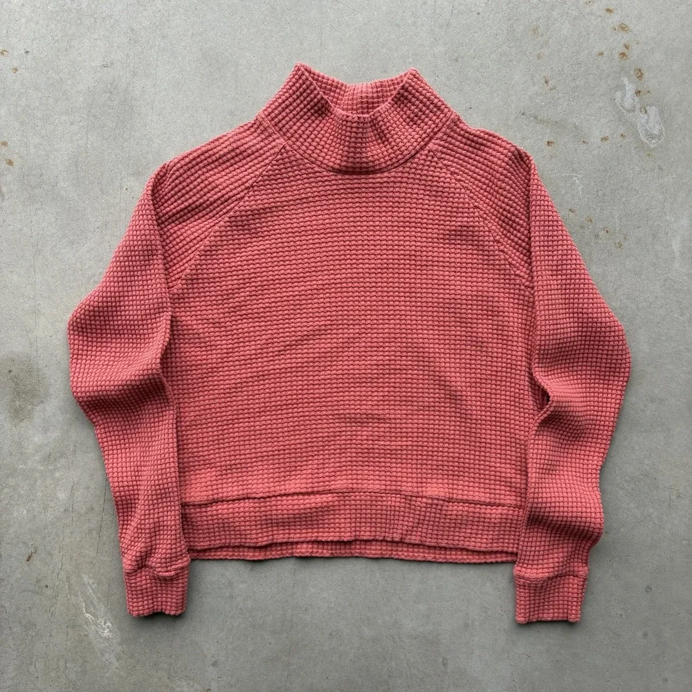 The North Face Chabot Waffle Knit Mock Neck Sweater Womens Small Pink Thermal